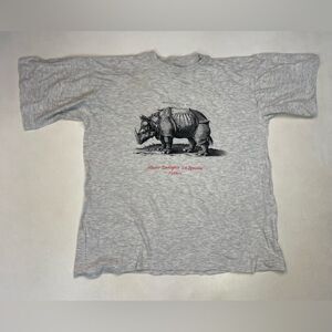 VINTAGE Rhinoceros Graphic T-shirt Women Medium Gray Short Sleeve